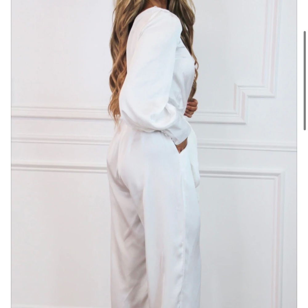 White jumpsuit from Bella and bloom